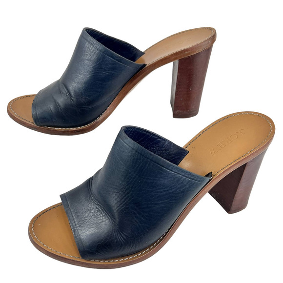 J. Crew Shoes - J.Crew Womens Marlow Mules Blue Leather Open Toe Stacked Heel Shoes Size 8.5